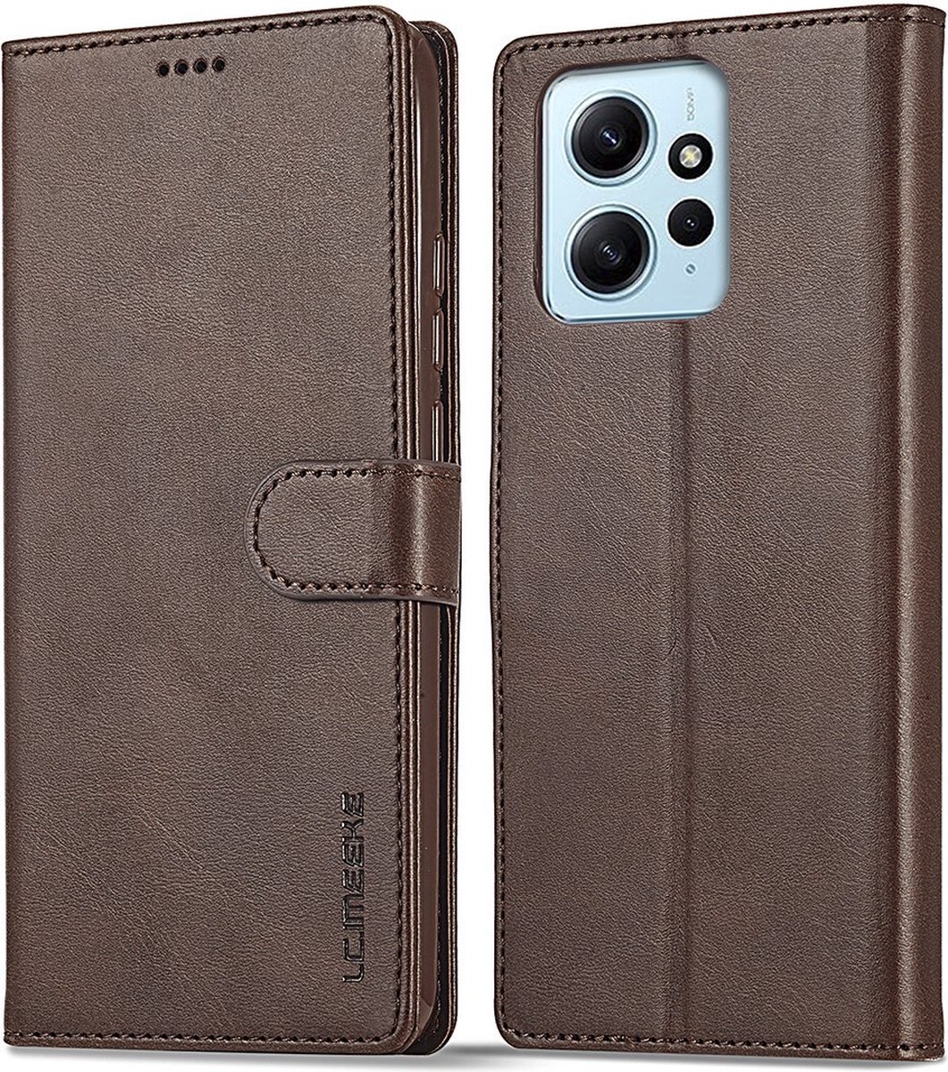 LC.IMEEKE Hoesje - Geschikt voor Xiaomi Redmi Note 12 4G Hoesje - LC.IMEEKE Luxe Book Case - Donkerbruin