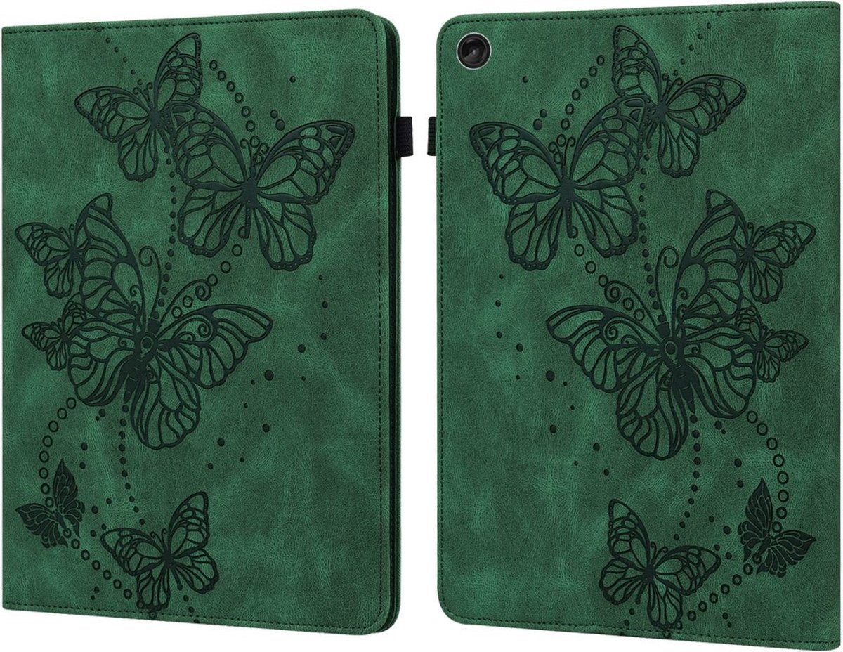 Tablethoes geschikt voor Lenovo Tab M10 Gen 3 Hoesje - Vlinders Book Case - Groen