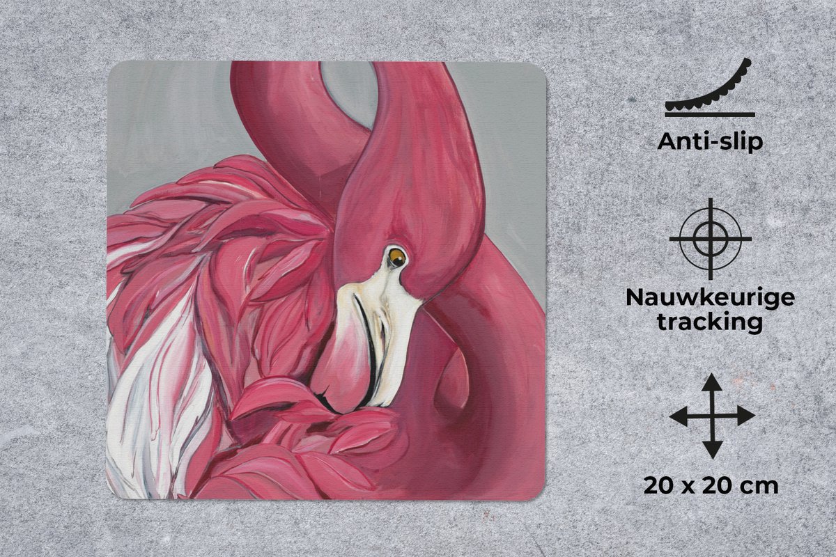 Muismat 20x20 cm - Mousepad Flamingo - Roze - Vogel - Dieren - Muismatten