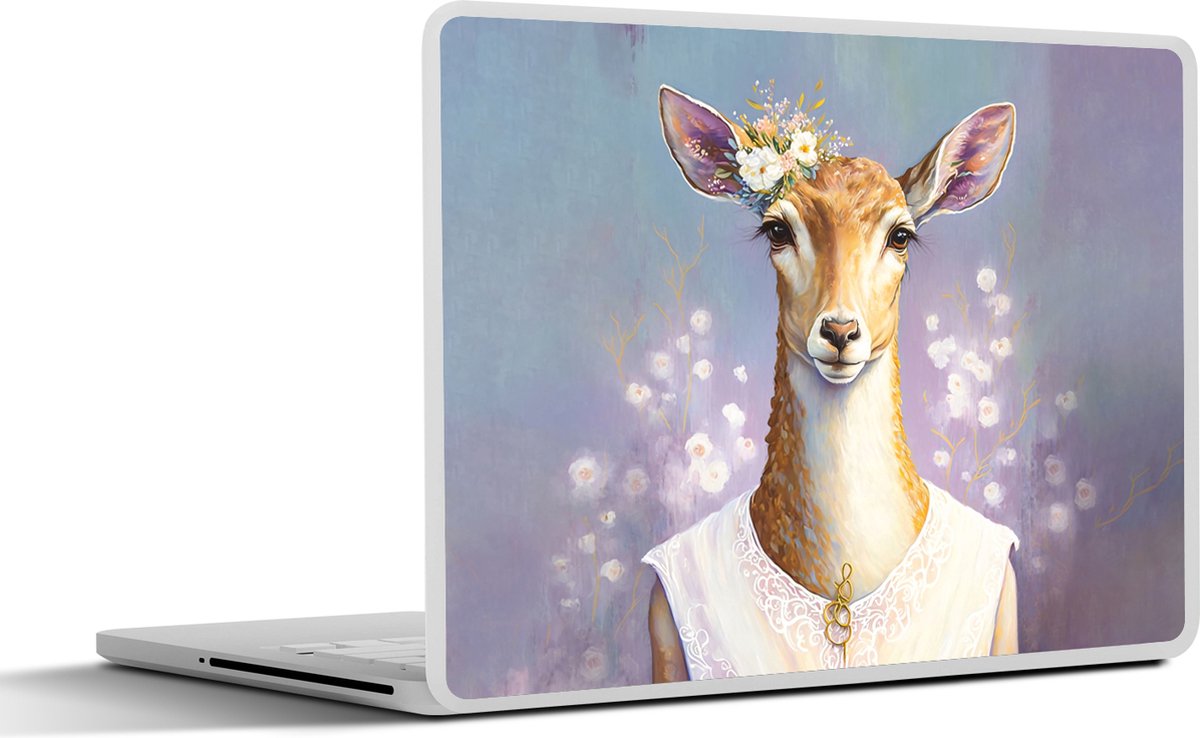 Laptop sticker - 10.1 inch - Hert - Bloemen - Verf - Portret - Dieren - 25x18cm - Laptopstickers - Laptop skin - Cover