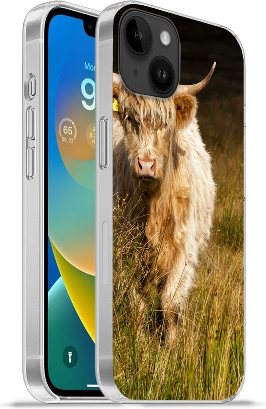Convient pour Apple Iphone 14 Plus - Housse souple - Highlander écossais - Lumière - Herbe - Animaux - Étui de téléphone en Siliconen