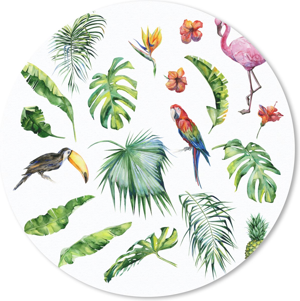 Muismat rond 50x50 cm - Mousepad Jungle - Patroon - Dieren - Bladeren - Jongens - Meisjes - Kids - Ronde muismatten