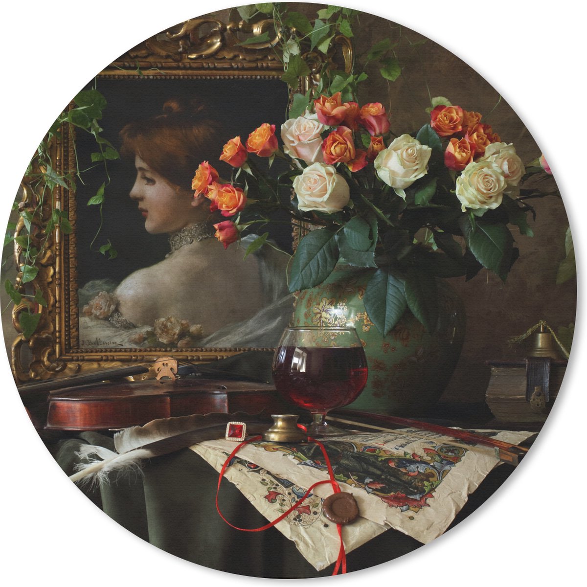 Muismat rond 50x50 cm - Mousepad Stilleven - Schilderij - Bloemen - Ronde muismatten