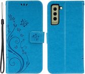 Coverup Bloemen & Vlinders Book Case - Geschikt voor Samsung Galaxy S21 FE Hoesje - Blauw