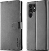 LC.IMEEKE Luxe Book Case - Geschikt voor Samsung Galaxy S22 Ultra Hoesje - Grijs