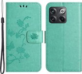 Coverup Bloemen & Vlinders Book Case-- Geschikt voor OnePlus 10T Hoesje - Cyan