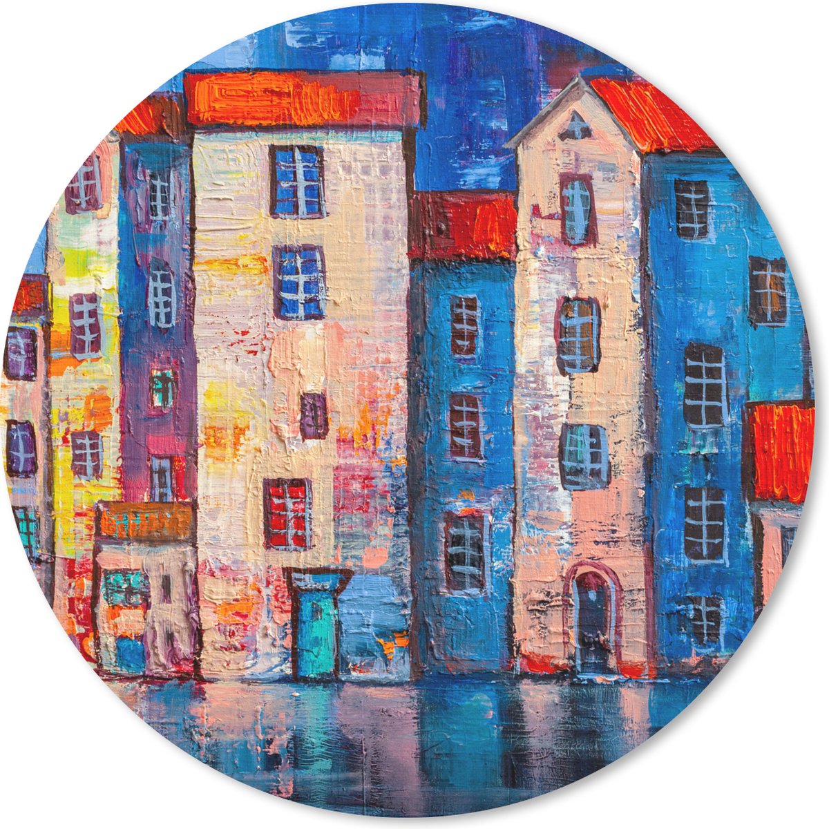 Muismat rond 50x50 cm - Mousepad Schilderij - Olieverf - Huis - Water - Ronde muismatten