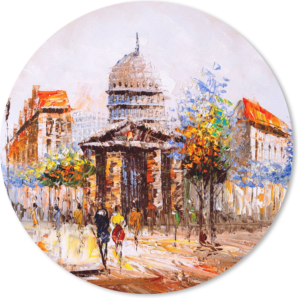Muismat rond 40x40 cm - Mousepad Schilderij - Stad - Olieverf - Ronde muismatten