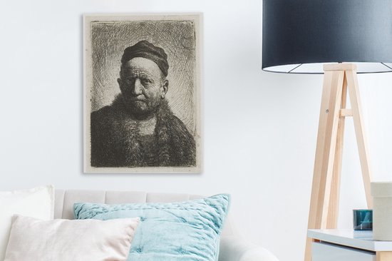 L'homme à la calotte - Peinture de Rembrandt van Rijn Toile 30x40 cm - petit - Tirage photo sur toile (Décoration murale salon / chambre)