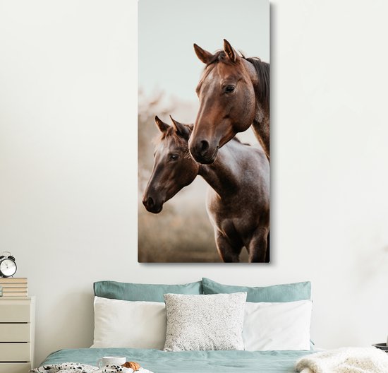 Toile Peinture Paarden - Nature - Marron - 80x160 cm - Décoration murale