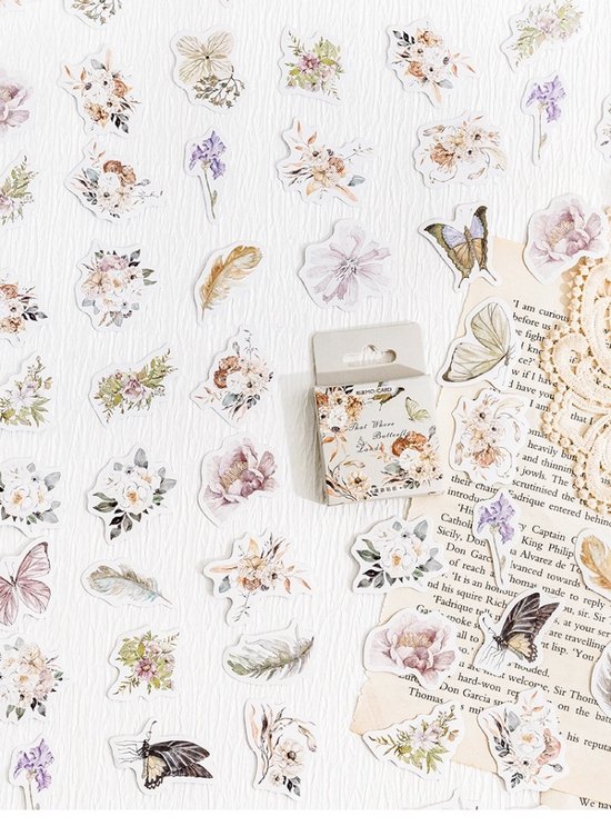 Bullet Journal Autocollants - Papillons, plumes et Fleurs - 46 pièces d'autocollants de passe-temps