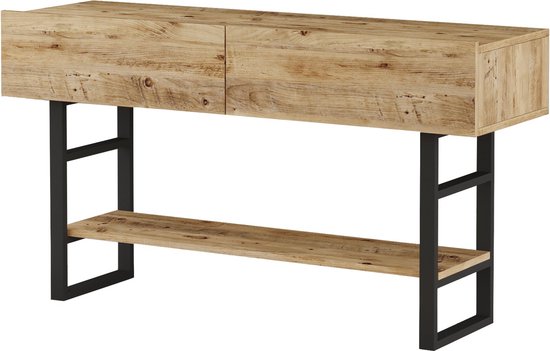 Table console élégante Elsa - Table d'appoint 139x43x76cm - Couleur bois et Zwart - Table d'appoint décorative