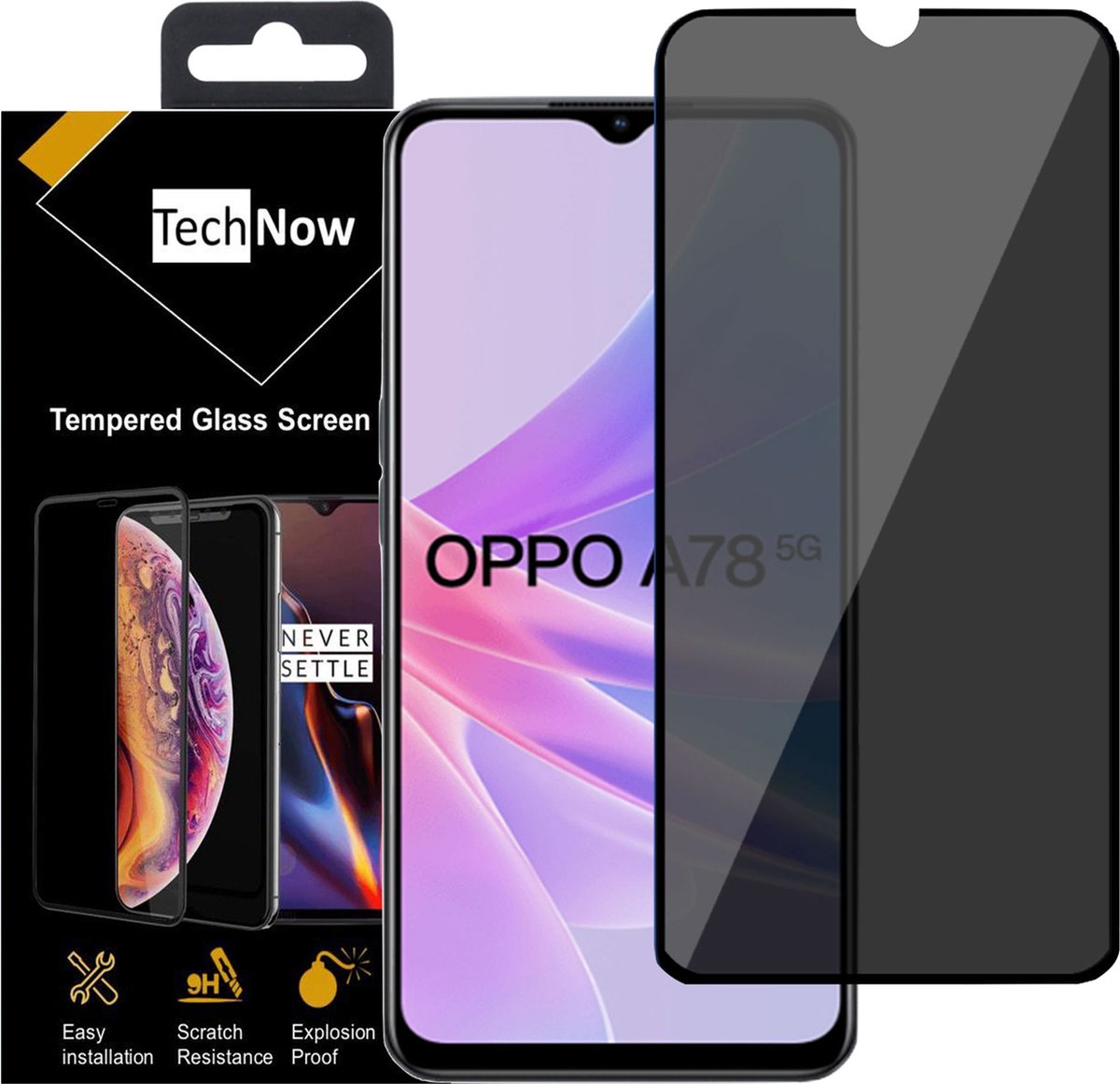 Privé Screenprotector geschikt voor Oppo A78 - Privé Beschermglas - Privacy Proteqt+