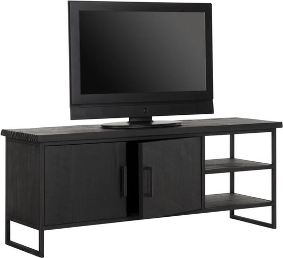 DTP Home TV stand Beam No.2 small, 2 doors, 2 open racks BLACK,55x140x40 cm, recycled teakwood