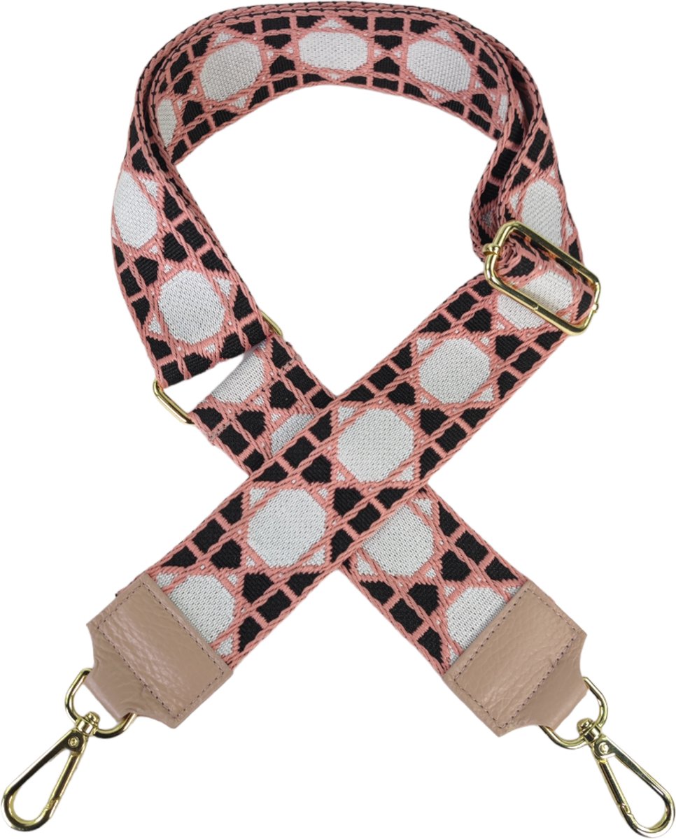 Qischa® Bag strap - Tassenriem - Schouderband - Schouderriem - Tassen Riem - Tas Hengsel - Verstelbare Riem - wit, roze, zwart - gouden hardware