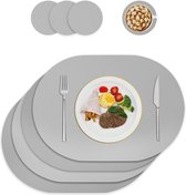 Placemats en onderzetters van leer, afwasbaar, rond, voor keuken en eettafel, set van 4, ovaal, grijs