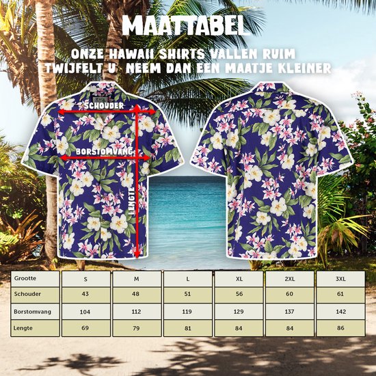 Hawaii Blouse Mannen - Shirt - Hemd - 100% Katoen - Overhemd Heren Korte Mouw - Made in Hawaii "Tropisch Paars" Maat XL