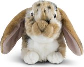 Pluche bruin/wit konijn knuffel 30 cm liggend - Knuffeldieren - Huisdieren knuffels - Speelgoed voor kind