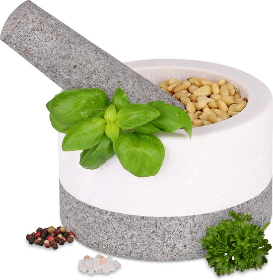 Relaxdays – vijzel met stamper – 10 x 14 cm – kruidenstamper – mortier