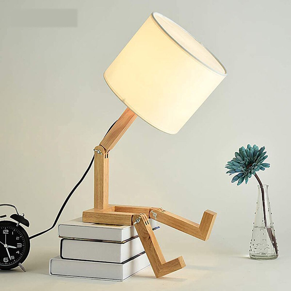 Lampe en bois moderne - Forme de robot - Lampe de table - Abat-jour - Lampe  de