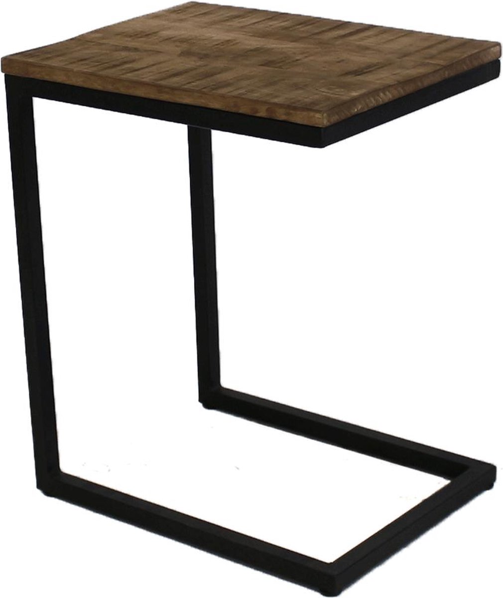 Happyment Luxe Bijzettafel XL - Laptoptafel hout - Keukentafel bar - Ontbijt - Bed - Vierkant - Zwart - 31x40x48cm Bruin