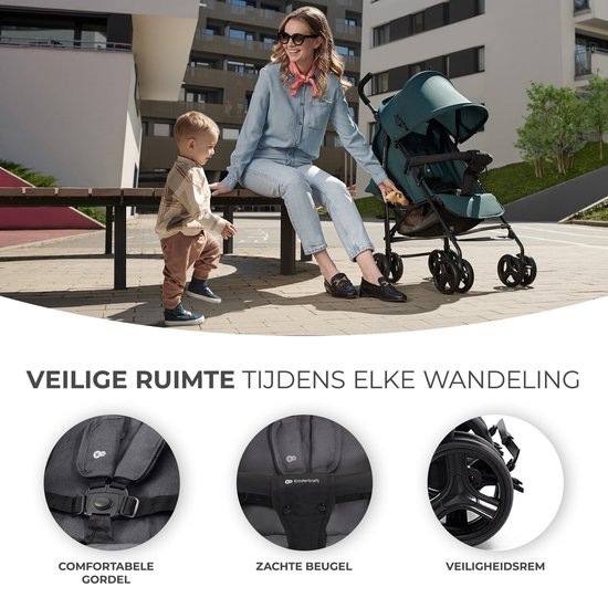 Kinderkraft TIK Buggy – Lichtgewicht Reisbuggy 6,5 kg – Snel Opvouwbaar – Verstelbare Rugleuning & Duwbeugel – Tot 17 kg – Grijs — afbeelding 4