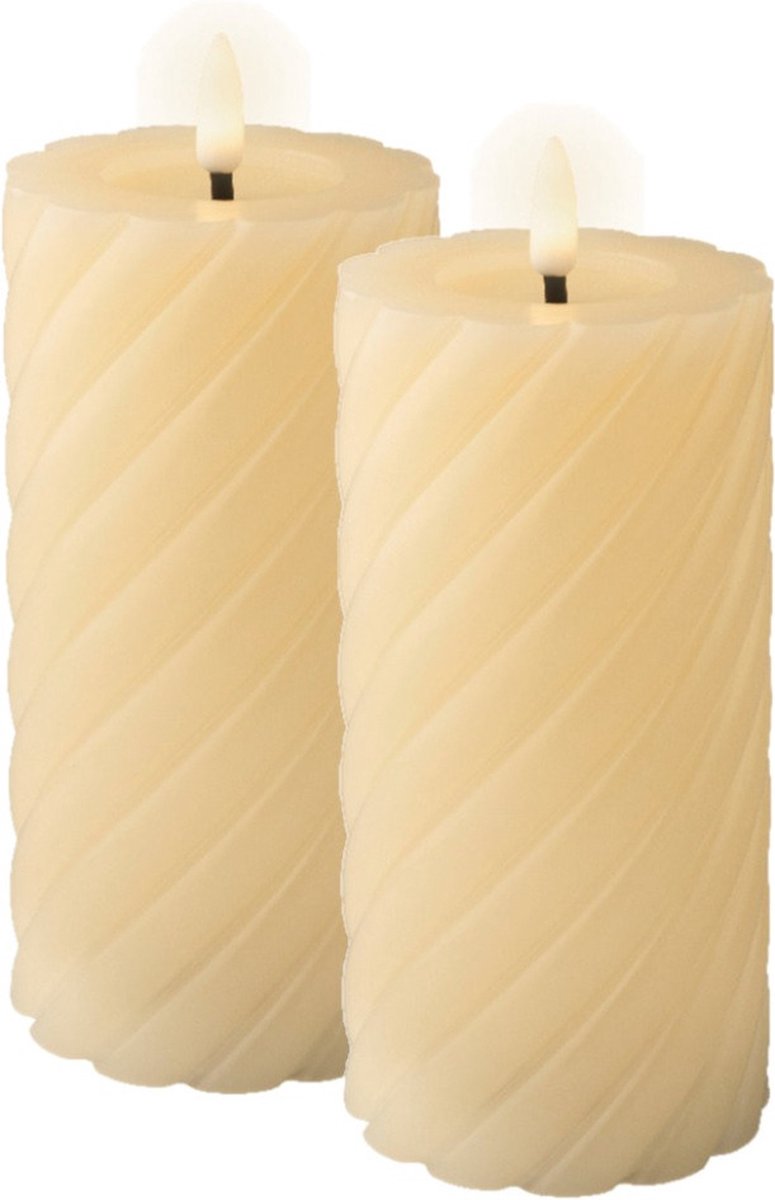 Lumineo Luxe LED kaarsen/stompkaarsen - 2x - creme wit - D7,5 x H17 cm - timer