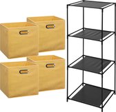 Storage Solutions Opbergrek Smartrack - met 4x mandjes linnen - geel - 34 x 104 cm