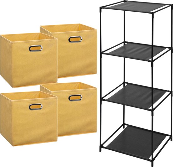 Storage Solutions Opbergrek Smartrack - met 4x mandjes linnen - geel - 34 x 104 cm