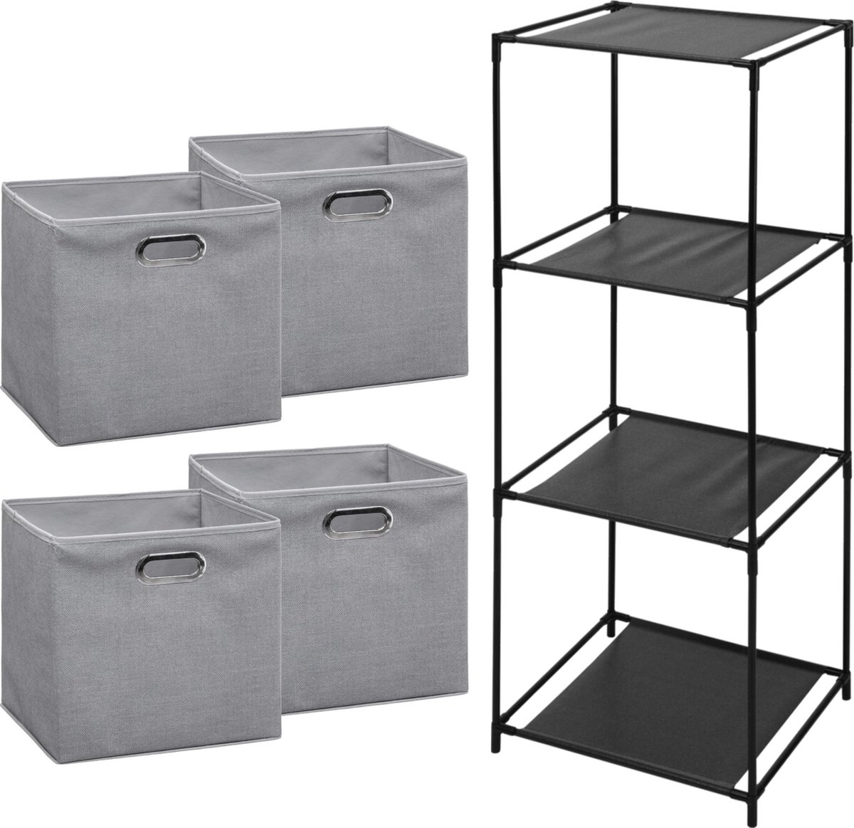 Storage Solutions Opbergrek Smartrack - met 4x mandjes stof - licht grijs - 34 x 104 cm