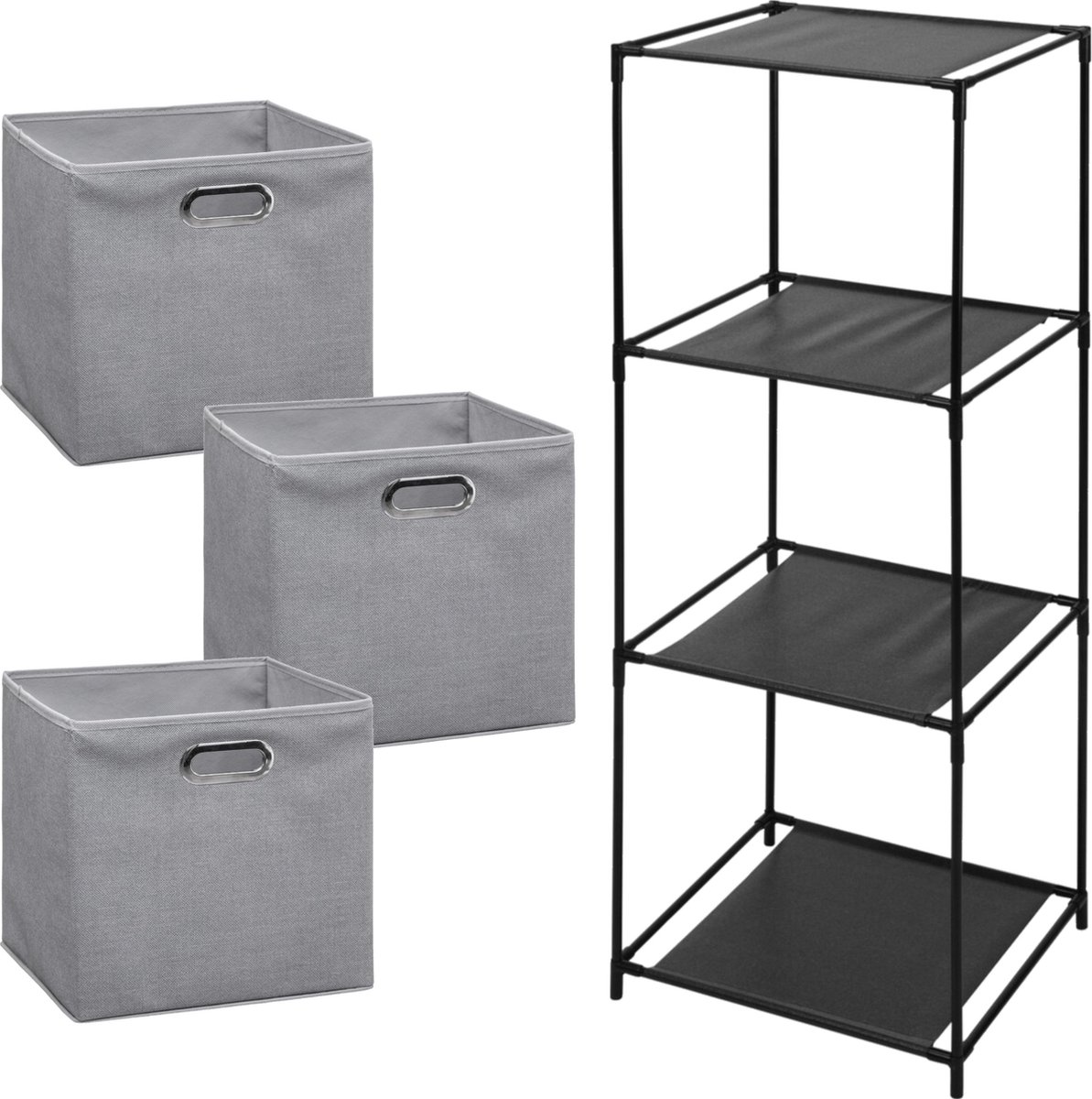 Storage Solutions Opbergrek Smartrack - met 3x mandjes stof - licht grijs - 34 x 104 cm