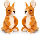 Keel Toys Pluche knuffel dier wallaby kangoeroe - 2x - bruin - 20 cm - Knuffelbeesten speelgoed