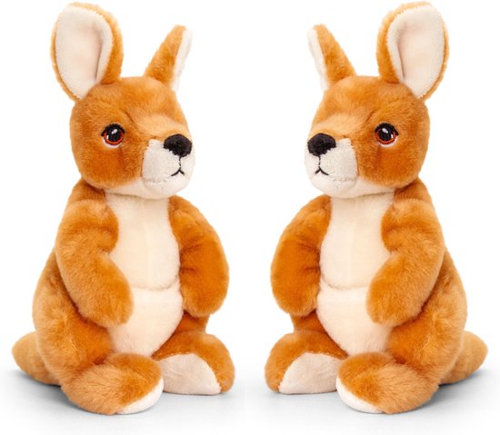 Keel Toys Pluche knuffel dier wallaby kangoeroe - 2x - bruin - 20 cm - Knuffelbeesten speelgoed
