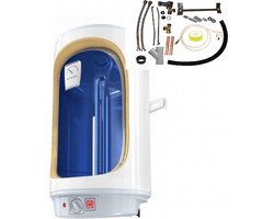 120 L Elektrische boiler met installatie set voor verticale boilers, anti-kalk systeem, instelbaar vermogen