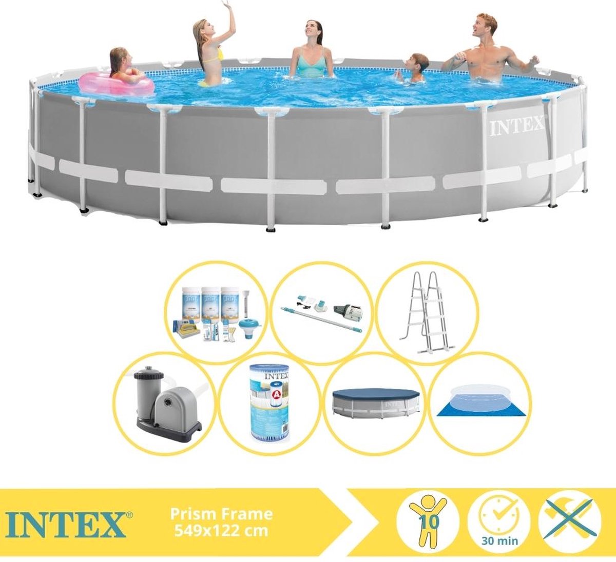 Intex Prism Frame Zwembad - Opzetzwembad - 549x122 cm - Inclusief Onderhoudspakket, Filter en Stofzuiger