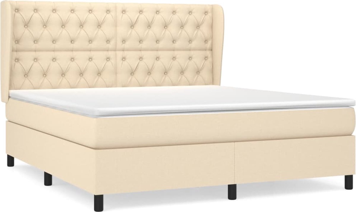 vidaXL - Boxspring - met - matras - stof - crèmekleurig - 160x200 - cm