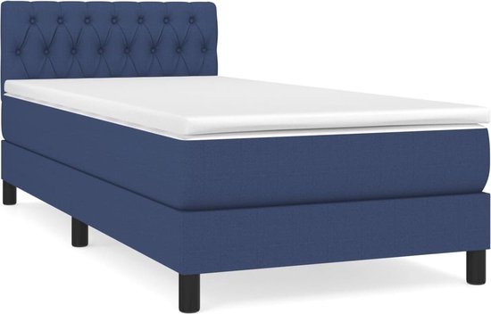 vidaXL - Boxspring - met - matras - stof - blauw - 100x200 - cm