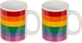 Koffiemok/drinkbeker - 4x - Pride/regenboog thema kleuren - keramiek - 9 x 8 cm