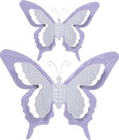 Mega Collections Tuin/schutting decoratie vlinders - metaal - lila paars - 24 x 18 cm - 46 x 34 cm