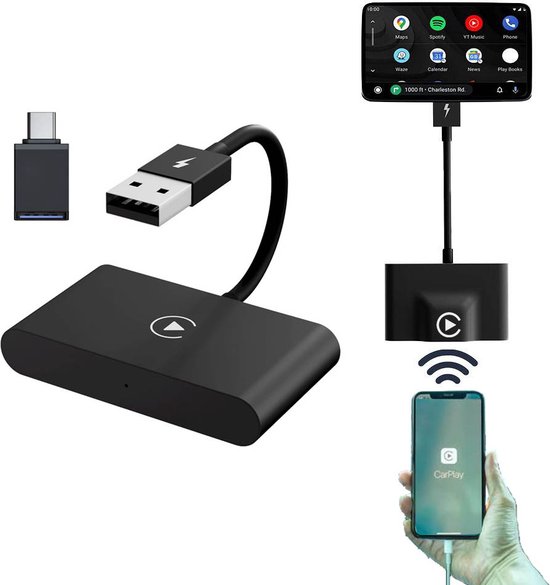 Adaptateur Sans Fil CarPlay pour iOS - USB, USB-C - Blanc