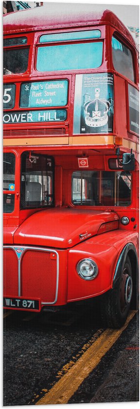 Vlag - Traditionele Rode Toeristenbus door de Straten van Londen - 30x90 cm Foto op Polyester Vlag