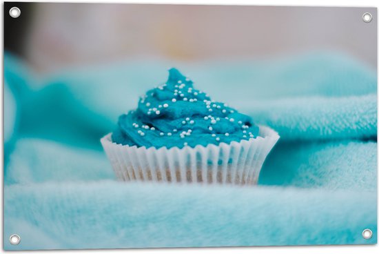 Tuinposter – Cupcake met Blauwe Botercrème - 75x50 cm Foto op Tuinposter (wanddecoratie voor buiten en binnen)