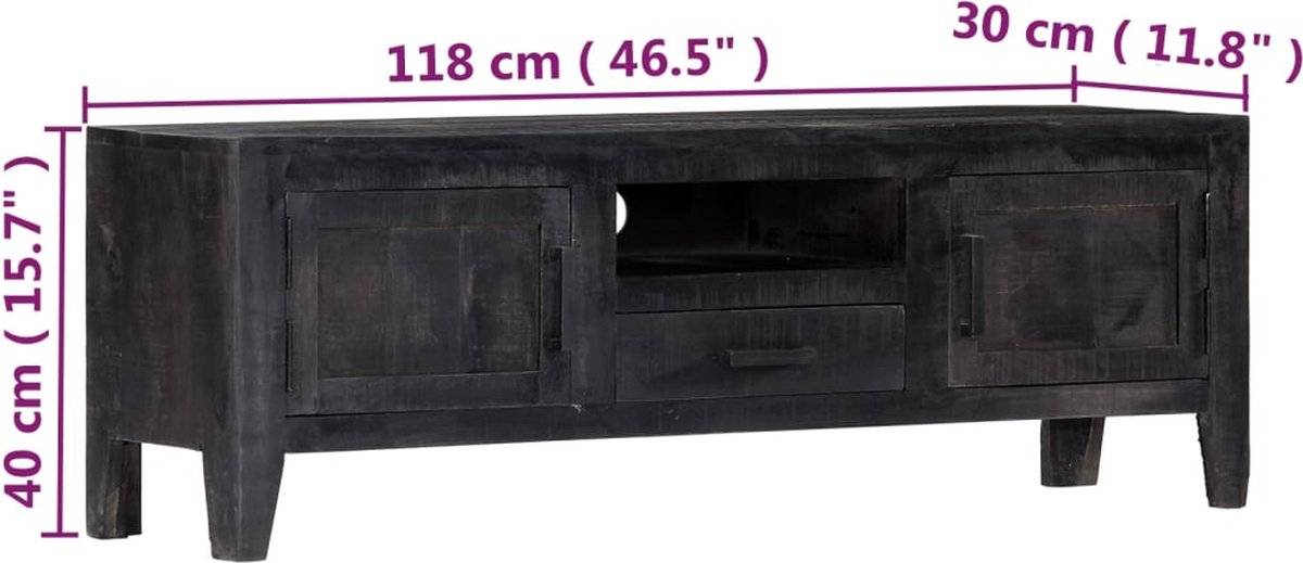 vidaXL Tv-meubel - 118x30x40 - cm - massief - mangohout - zwart