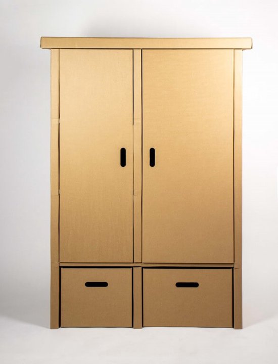 Kartonnen garderobe kast Met lades en deurtjes - 108 x 48 x 165 cm - Kartent — afbeelding 2