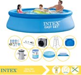 Intex Easy Set Zwembad - Opblaaszwembad - 305x76 cm - Inclusief Solarzeil, Onderhoudspakket, Filter, Grondzeil, Stofzuiger, Trap, Voetenbad en Warmtepomp CP