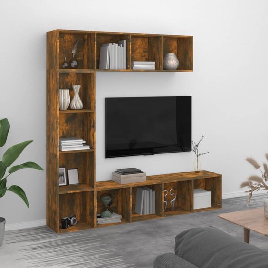 Furniture Limited - Ensemble bibliothèque / meuble TV 3 pièces 180x30x180  cm chêne fumé | bol