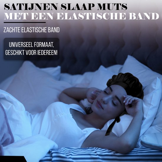 Satijnen slaapmuts, bonnet, nachtmuts, verstelbare zijdezachte haarmuts met elastische band, voor dames en meisjes, 2 stuks (zwart, rood
