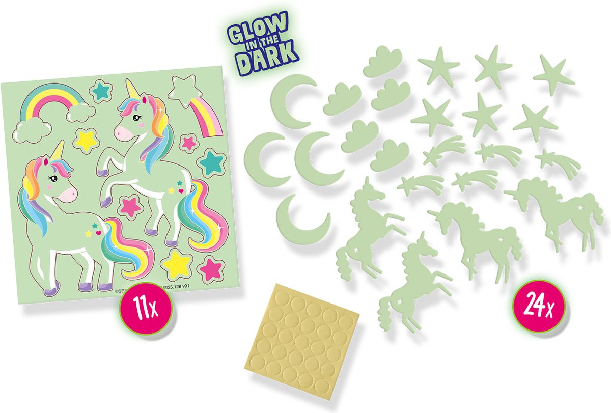SES Creative Glowing Unicorns - Glow in the Dark Muurdecoratie - Vanaf 5 Jaar - 24 Stuks - Muurstickers Kinderkamer - Schoencadeautjes Sinterklaas — cadeau in Wonen & Interieur - foto 2