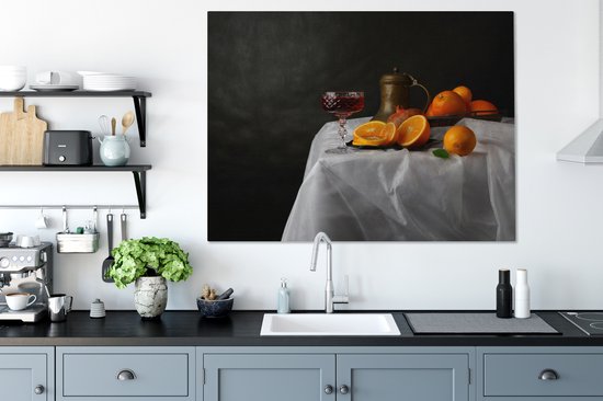 Tableau sur toile Nature Morte - Mandarines - Vin - 120x90 cm - Décoration murale