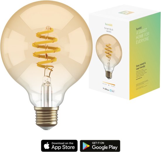 Hombli Smart Ampoule à filament E27 G95 - Ambre - Globe - Lumière blanche  chaude